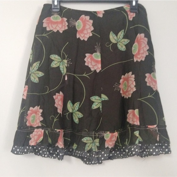 Cynthia Steffe Silk Olive Green Floral Skirt CeCe - Picture 1 of 4